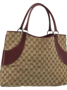 GUCCI GG Canvas Tote Bag Beige Silver 113016 Auth 175746